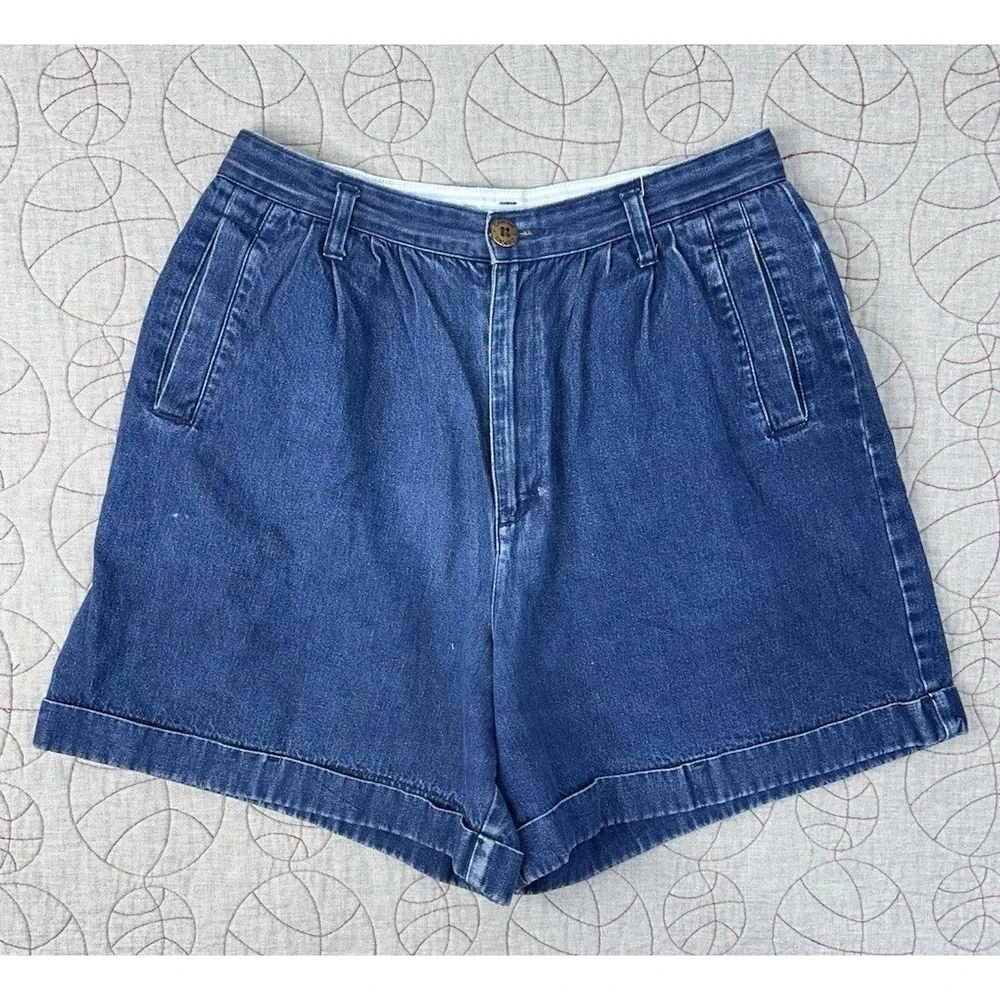 VTG Cherokee Baggy Denim Shorts Blue High Rise Pleated Vintage Mom Jean 90s / 14